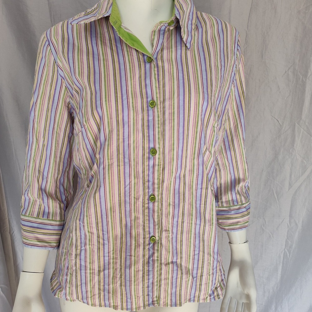 Preppy large women's button striped shirt career Y2K vintage pastel USA TV prop